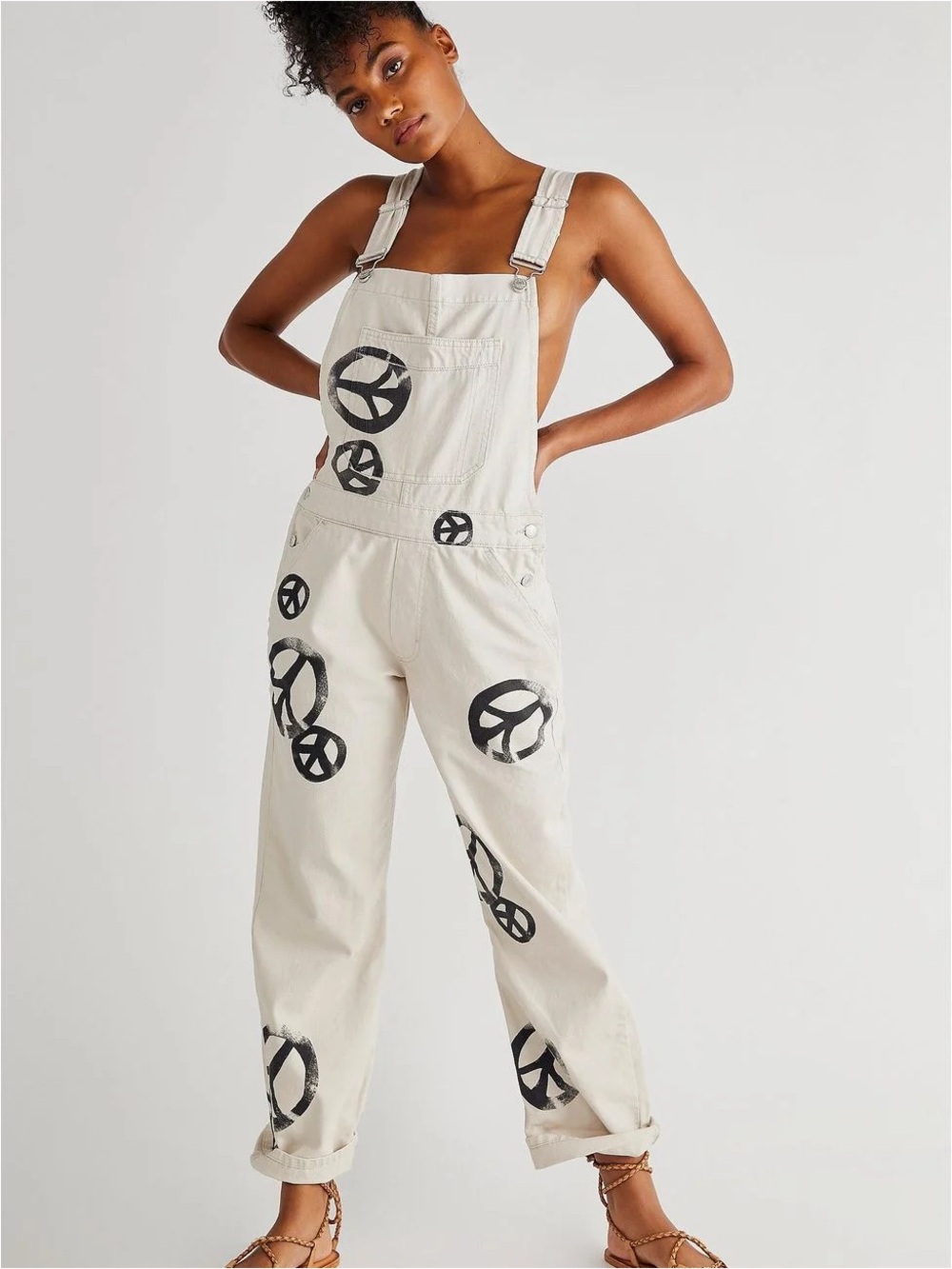 Free People We The Free Peace Sign Ziggy Harmony Overalls Size Large